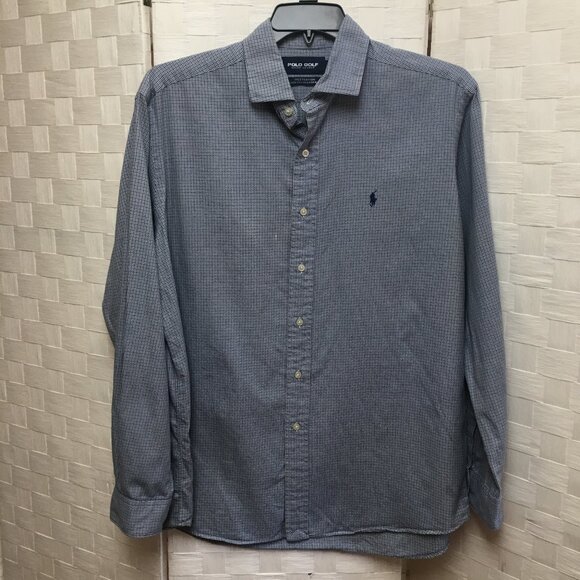 Vintage Polo Golf Ralph Lauren blue houndsooth button down Large - Picture 1 of 16